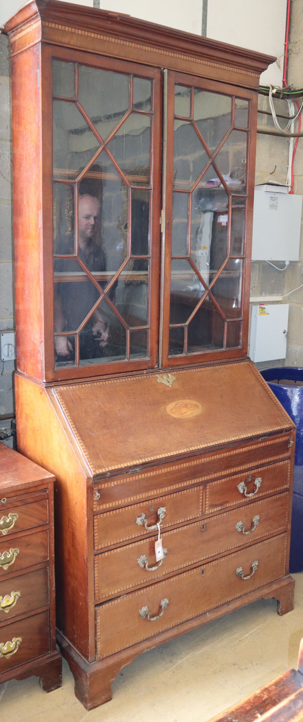 A George III mahogany bureau bookcase, W.91cm, D.50cm, H.215cm